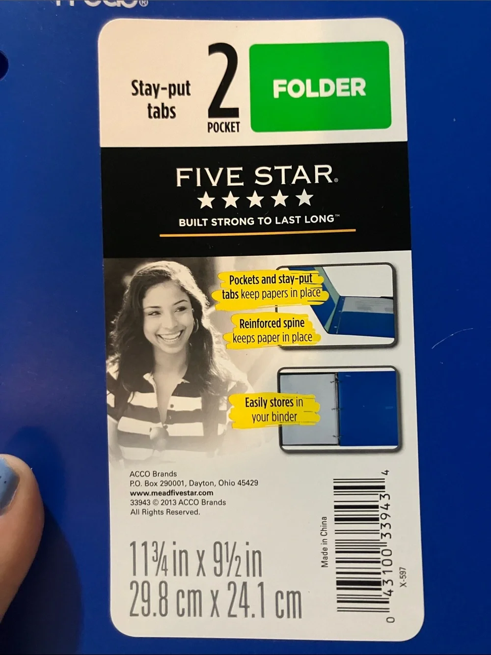 Five Star Blue 2-Pocket Folder by Mead